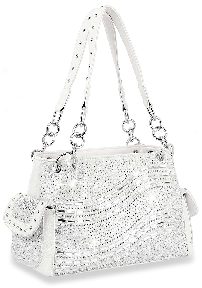 Rhinestone Design Fashion Handbag - White