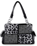 Leopard Print Fashion Handbag - Black