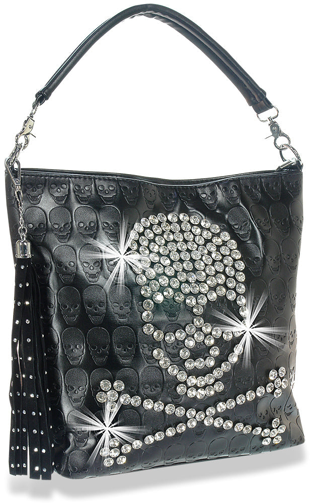 Skull Design Hobo Handbag - Black