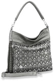 Sparkling Rhinestone Design Hobo Handbag - Pewter