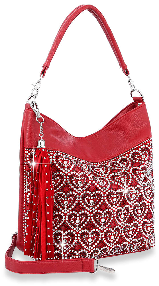 Heart Design Hobo Handbag - Red