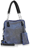 Rhinestone Covered Accessorized Shoulder Bag - Blue-Black