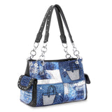 Denim Four Square Fashion Handbag - Blue