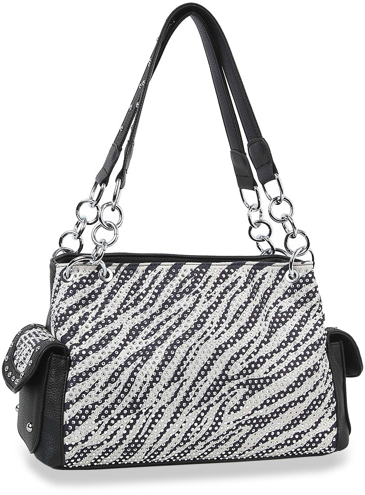 Zebra Design Rhinestone Handbag - Zebra