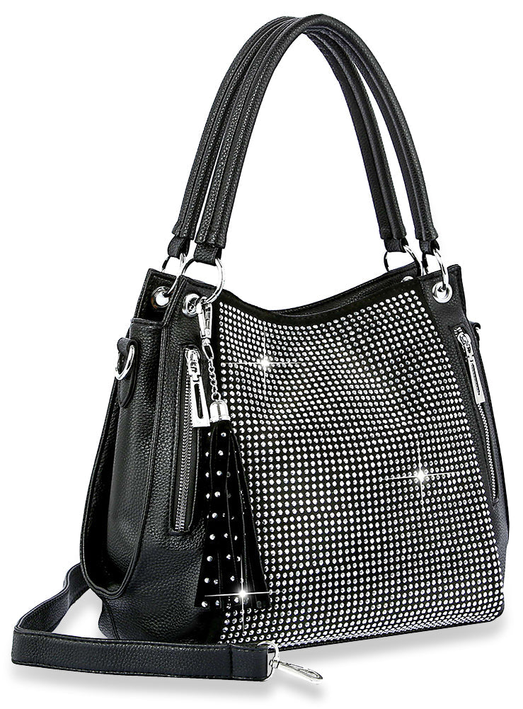 Front Pocket Diamond Bling Handbag - Black