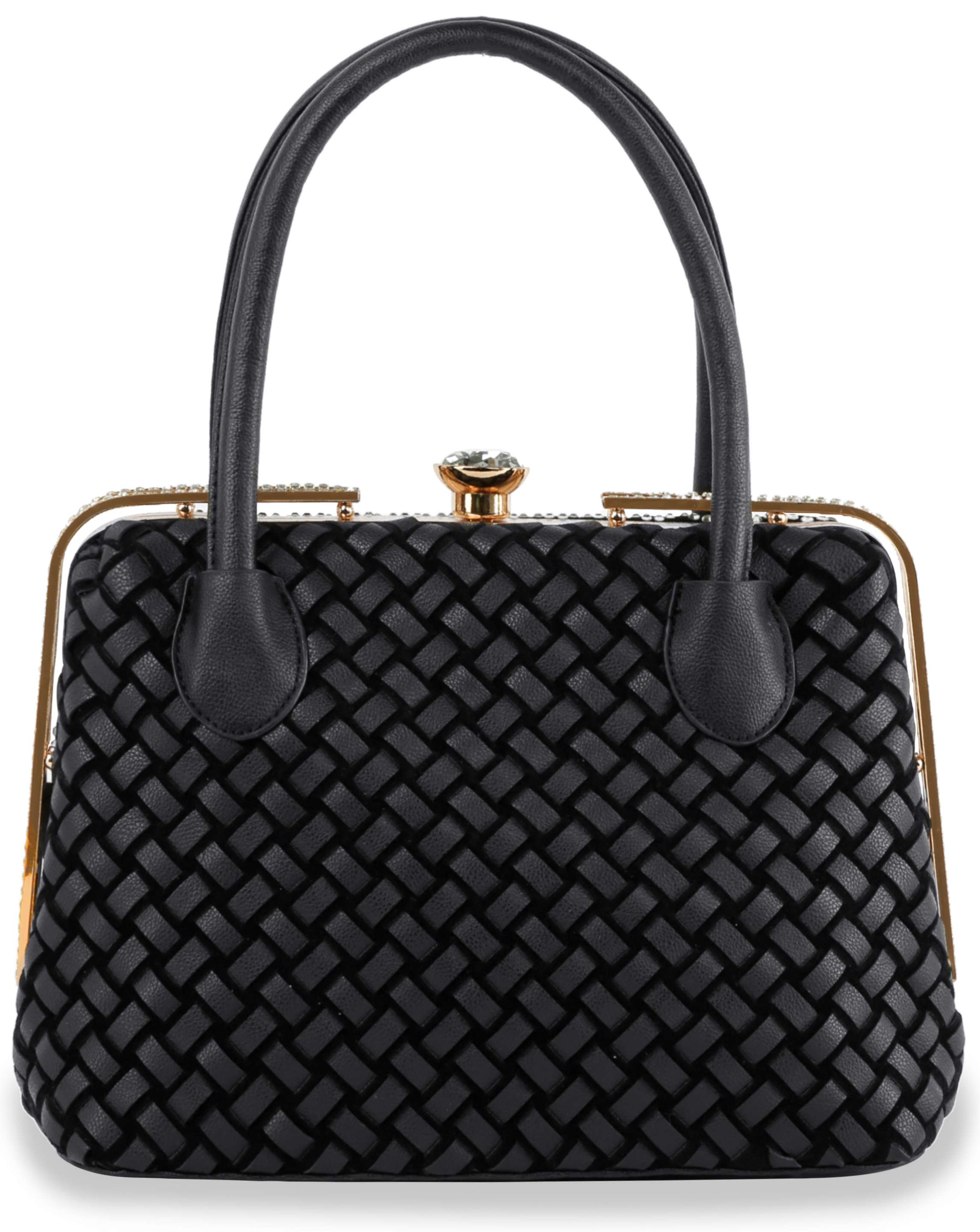 Patterned Bling Petite Hand Tote - Black