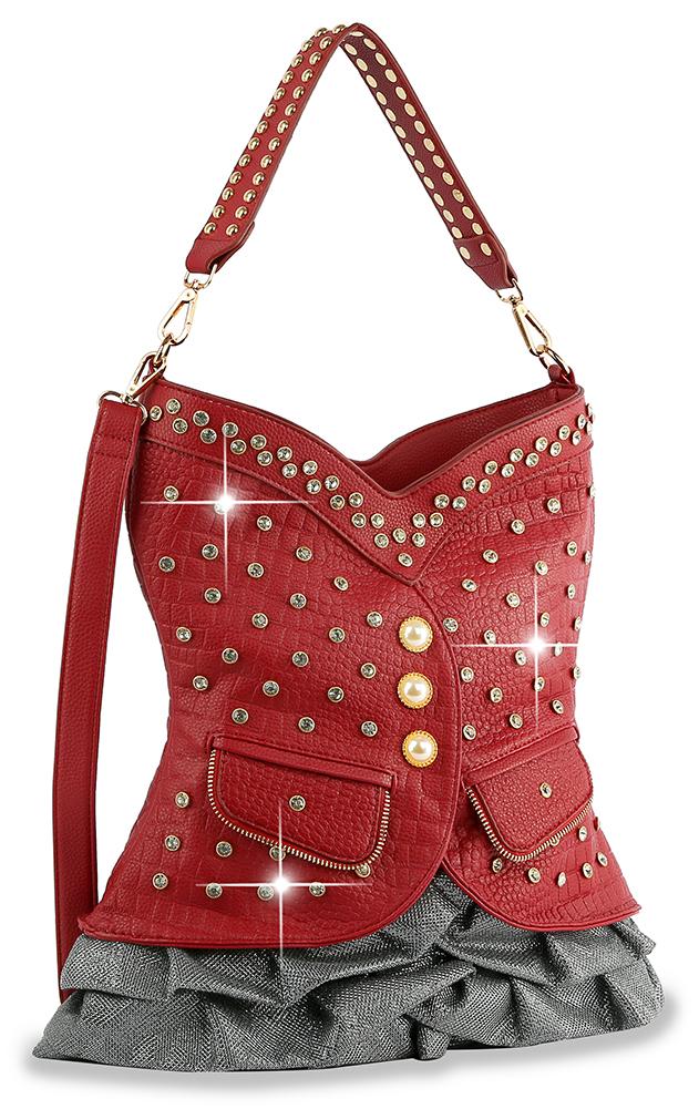 Vest Design Tall Hobo Handbag - Red