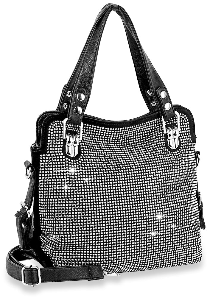 Rhinestone Bling Fashion Handbag - Black