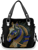 Horse Design Rhinestone Covered Handbag - Black