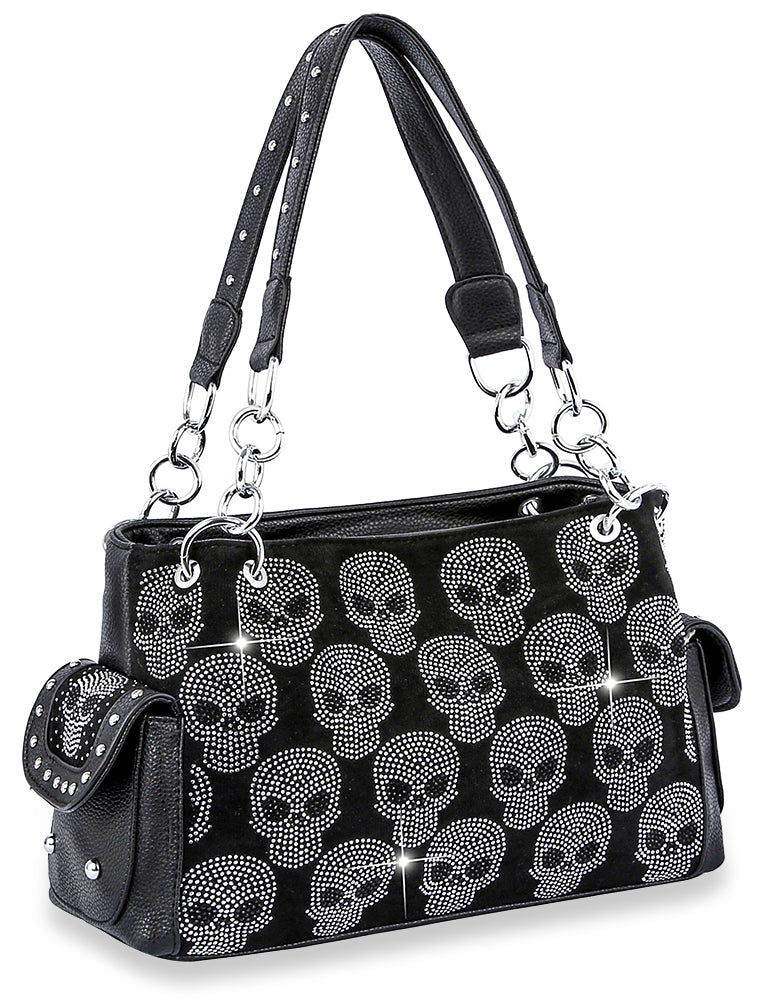 Skull Design Rhinestone Handbag - Black