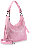 Rhinestone Accented Hobo Handbag - Pink