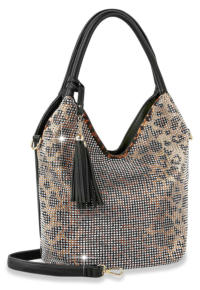 Sparkling Leopard Print Shoulder Bag - Coffee