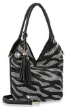Zebra Rhinestone Pattern Shoulder Bag - Black