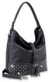 Studded Large Hobo Handbag - Black
