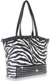 Zebra Design Rhinestone Accented Handbag - Zebra
