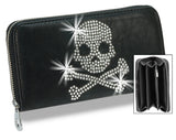 Skull Design Rhinestone Accordion Wallet - Black