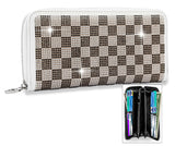 Checkerboard Bling Accordion Wallet - White