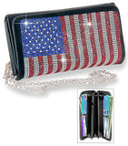American Flag Bling Wallet Crossbody - Black