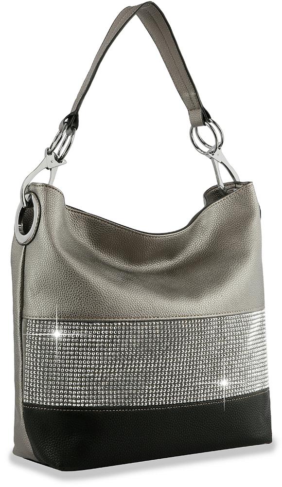 Bling Accent Banded Hobo - Pewter