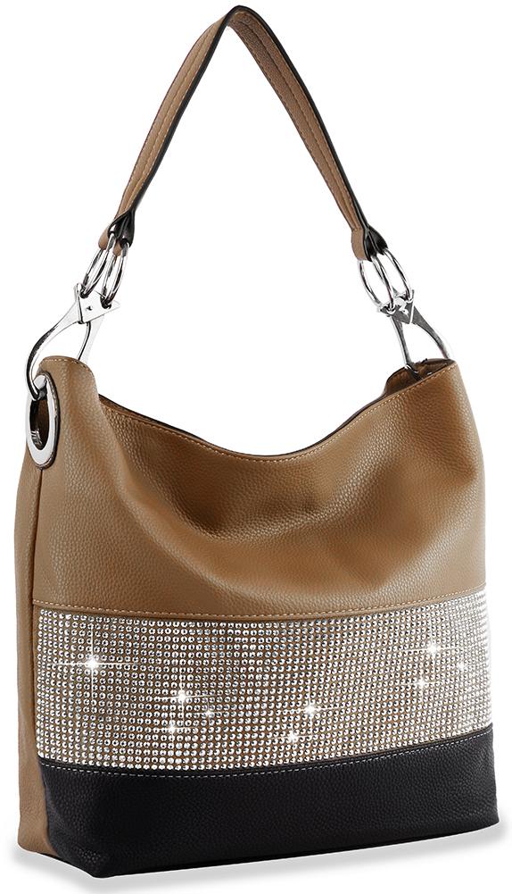Bling Accent Banded Hobo - Taupe