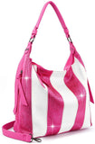 Colorful Striped Hobo Handbag - White-Fuchsia