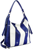 Colorful Striped Hobo Handbag - White-Navy