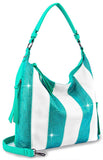Colorful Striped Hobo Handbag - White-Turquoise