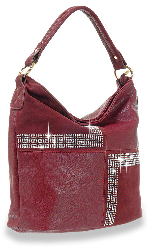 Four Square Design Hobo Handbag - Burgundy