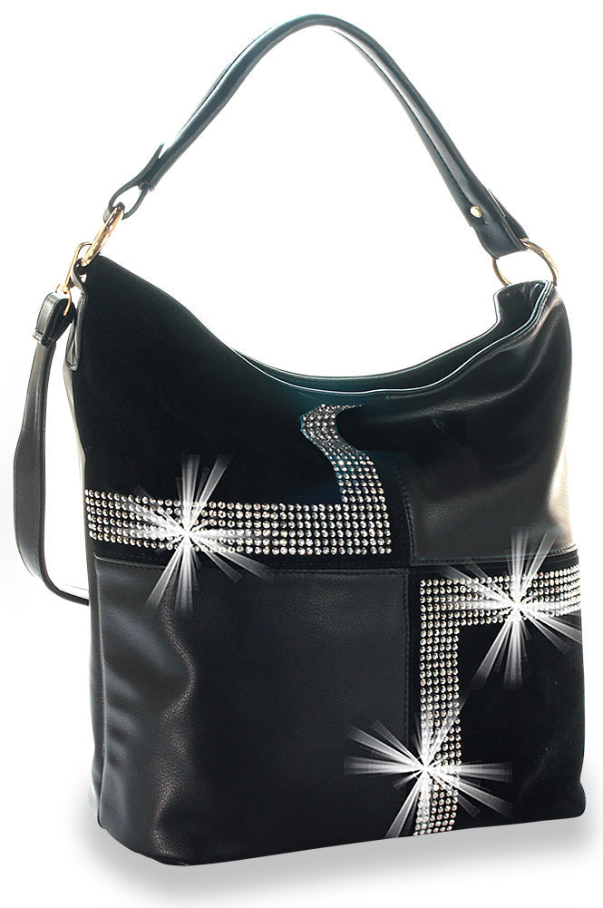 Four Square Design Hobo Handbag - Black