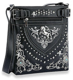 Western Horse Accented Crossbody Sling - Black