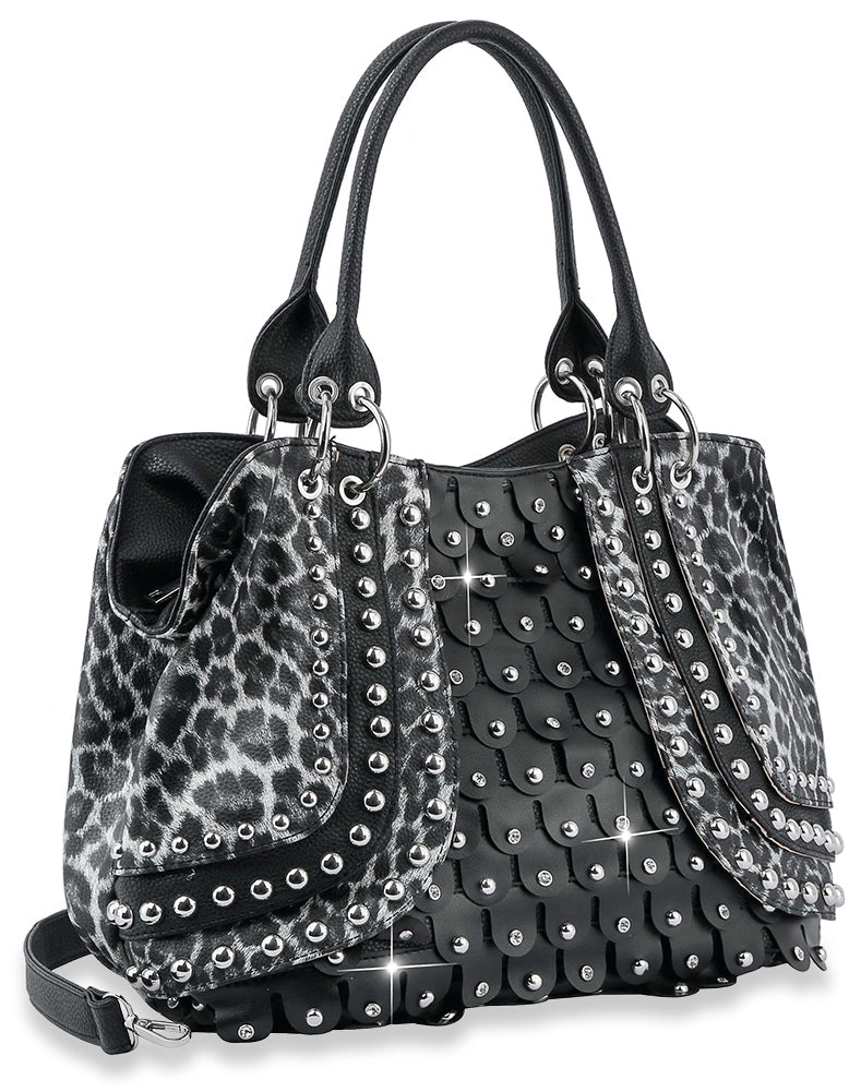 Gorgeous Studded Fashion Handbag - Black-White
