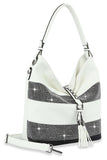 Sparkling Striped Hobo Handbag - White