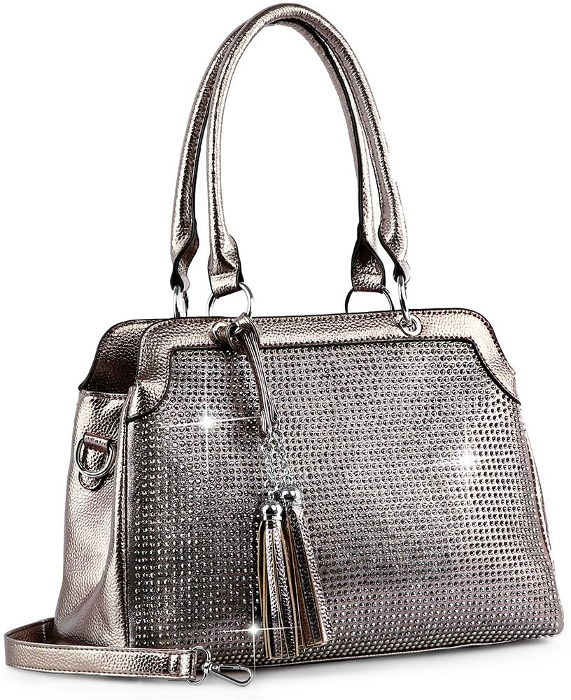 Rhinestone Accented Hand Tote - Pewter