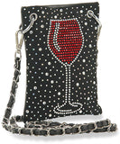 Red Wine Glass Petite Crossbody Sling - Black