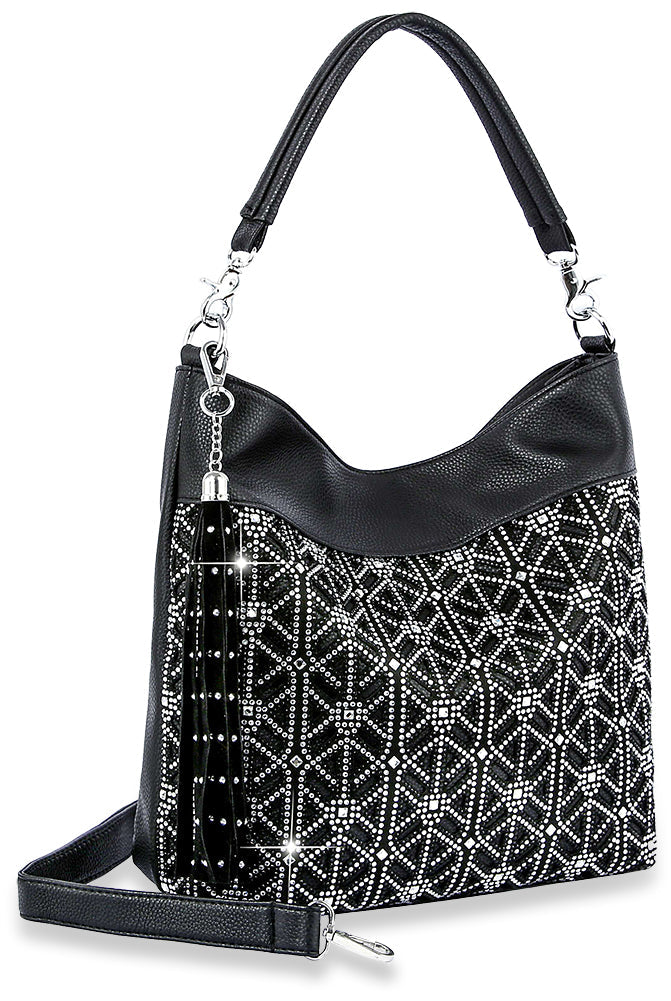 Modern Rhinestone Pattern Hobo Handbag - Black