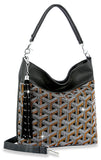 Trendy Rhinestone Patterned Hobo Handbag - Black