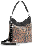 Leopard Print Rhinestone Hobo Handbag - Leopard