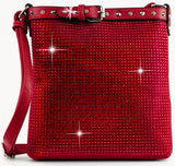 Belted Rhinestone Covered Crossbody Sling - Red