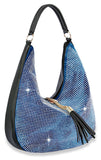 Tassel Accented Rhinestone Shoulder Bag - Blue