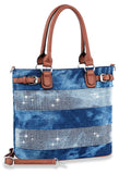 Tall Striped Accented Tote Handbag - Blue