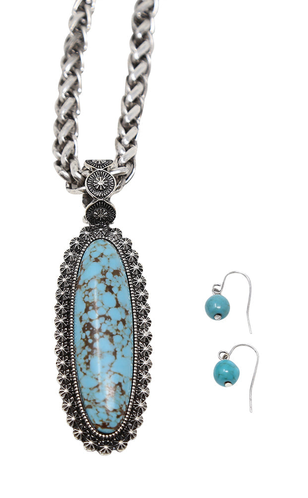 Stone Pendant Necklace Set - Turquoise