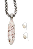 Stone Pendant Necklace Set - White