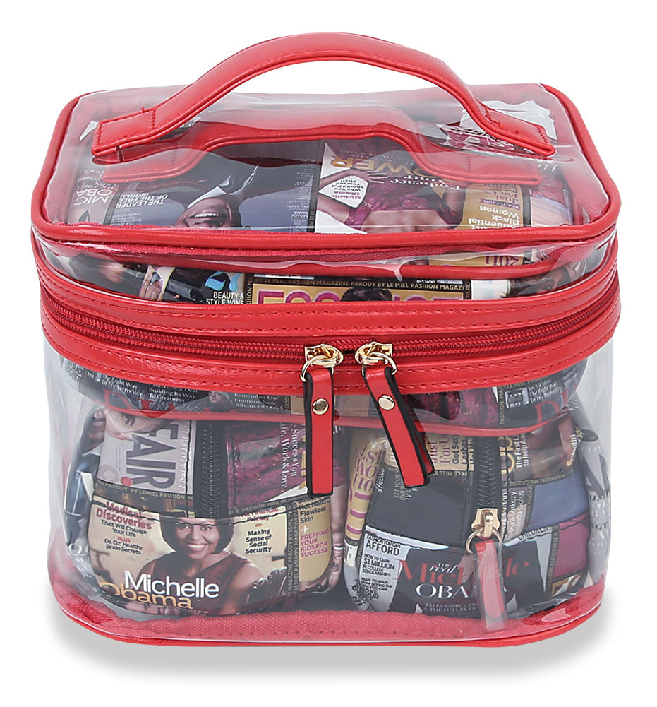Obama Print Clear Cosmetic Case Set - Red