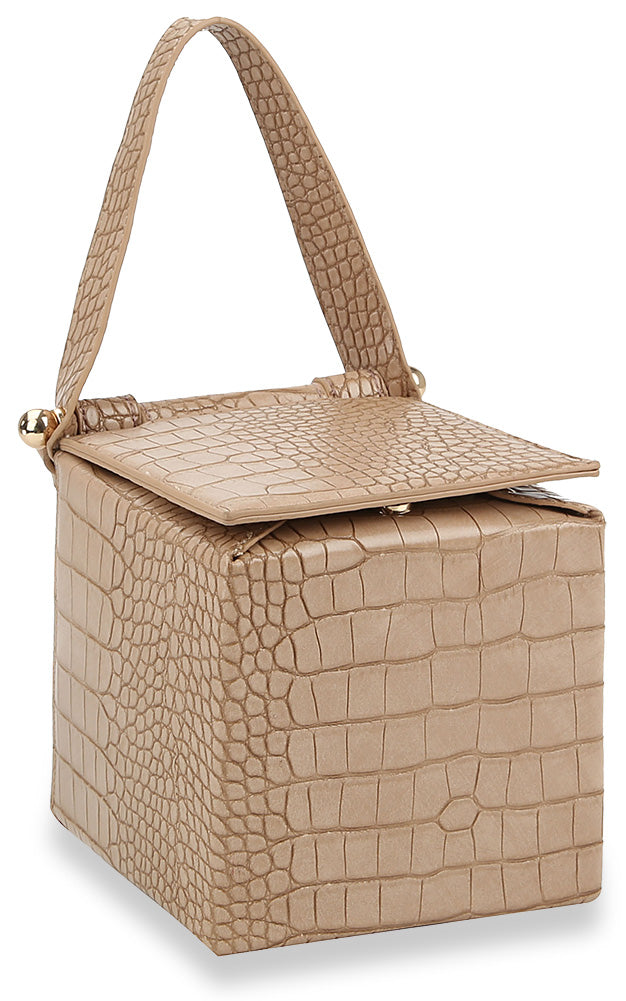 Alligator Embossed Box Style Hand Tote - Taupe