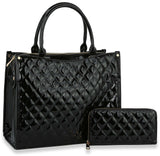 Patent Quilted Hand Tote Set - QFS-0046W-BK