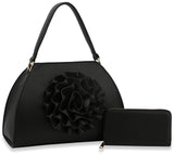Raised Flower Tote Handbag Set - D-0690W-BK