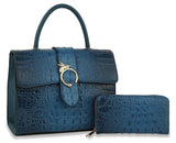 Front Flap Embossed Tote Set - DX-0137W-BL