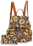 Leopard Sunflower Print Fashion Backpack Set - LPR005-1W-4