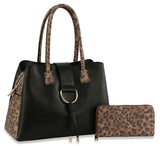 Leopard Accented Tote Handbag Set