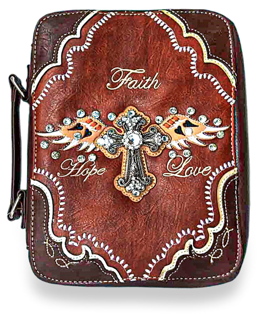 Winged Cross Inspirational Bible Cover - Brown